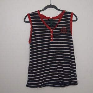 Women's Navy Blue striped Lauren Ralph Lauren Pajama set size Large